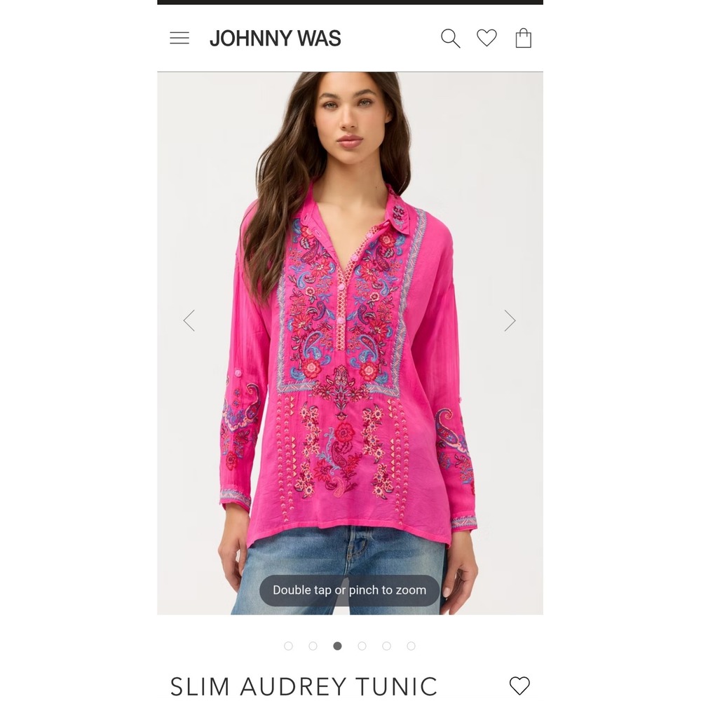 Johnny Was Slim Audrey Tunic Fuchsia Pink Embroidered Cupro Top XS C28726-2